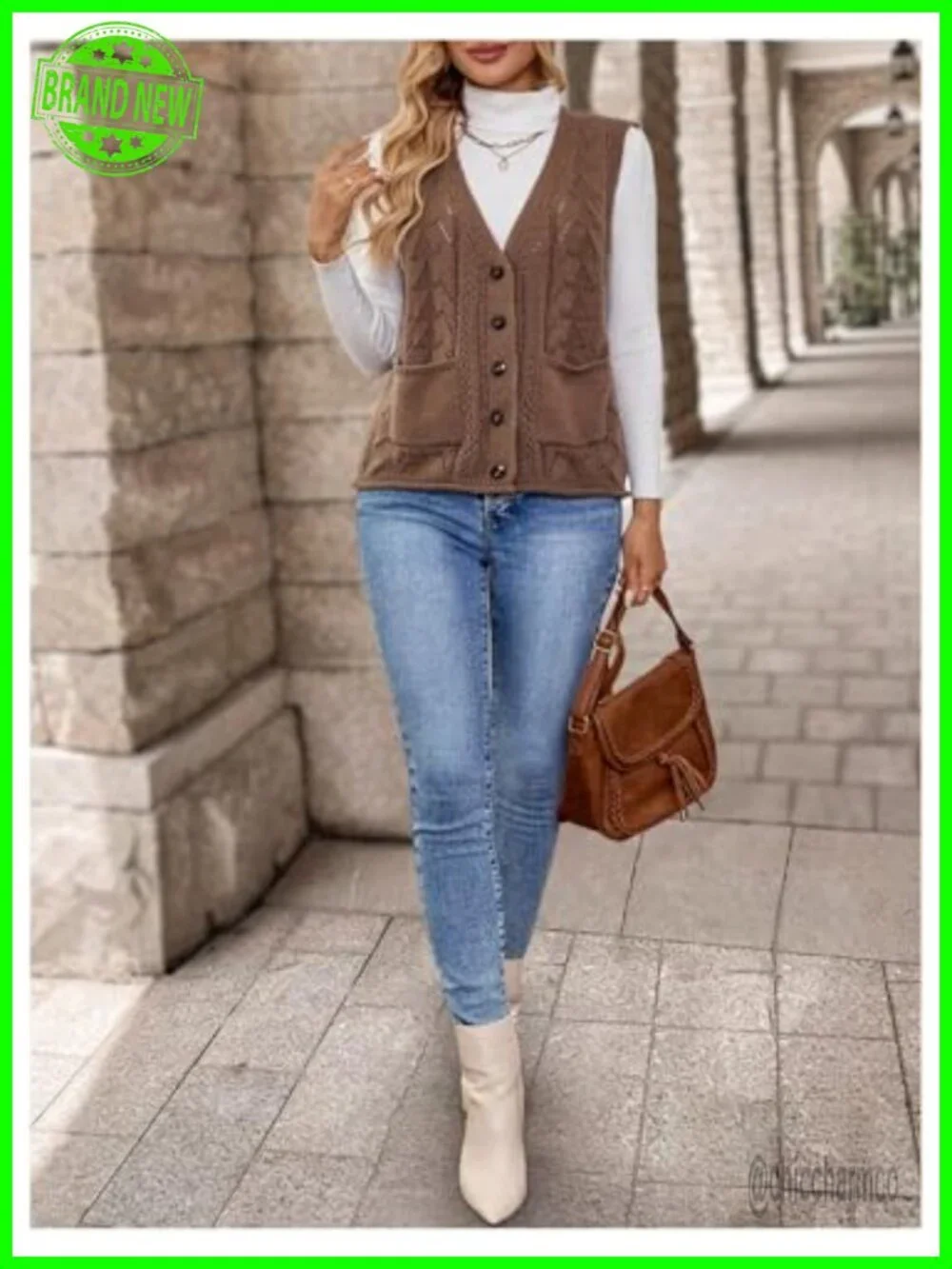 Women's Sleeveless Button Down Knitted Vest Cardigan with Pockets